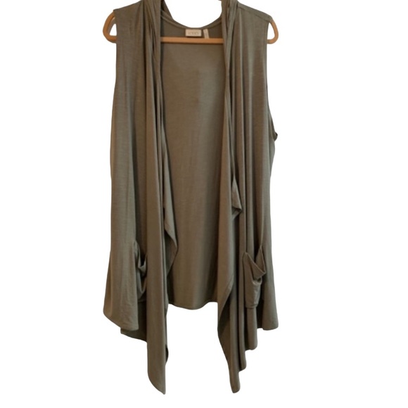 LOGO by Lori Goldstein Jackets & Blazers - LOGO LORI GOLDSTEIN Vest Knit with Hood in Olive Green Women’s Size XL LIKE NEW